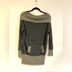 Yaya Aflalo Laurel 95% Wool 5% Cashmere‎ Tunic Cowl sweater shoulder striped S